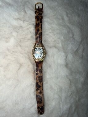 Leopard Print Women's Watch with Gold-Tone Crystal Case